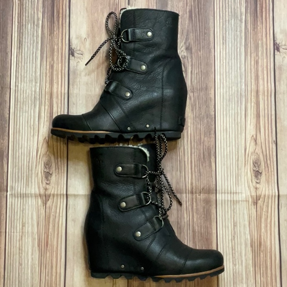 Sorel Joan of Arctic Wedge Shearling Boot in Black